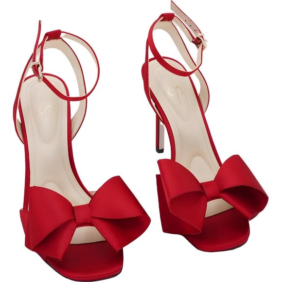 Jessica Simpson Olivine Red Bow Stiletto Dress Sandals Women US 7.5M EU 38 - Picture 1 of 6